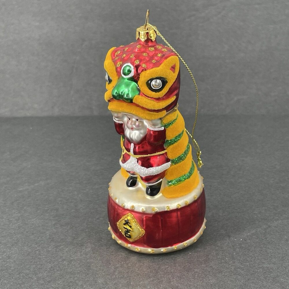 World Market Blown Glass Santa Chinese Lion Dance Costume Christmas Ornament VTG